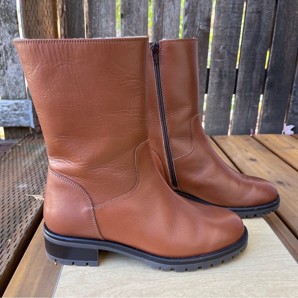Lamica Wm’s Italian Leather Midcalf Sherpa Lined Zip Boots In Chestnut Sz 39